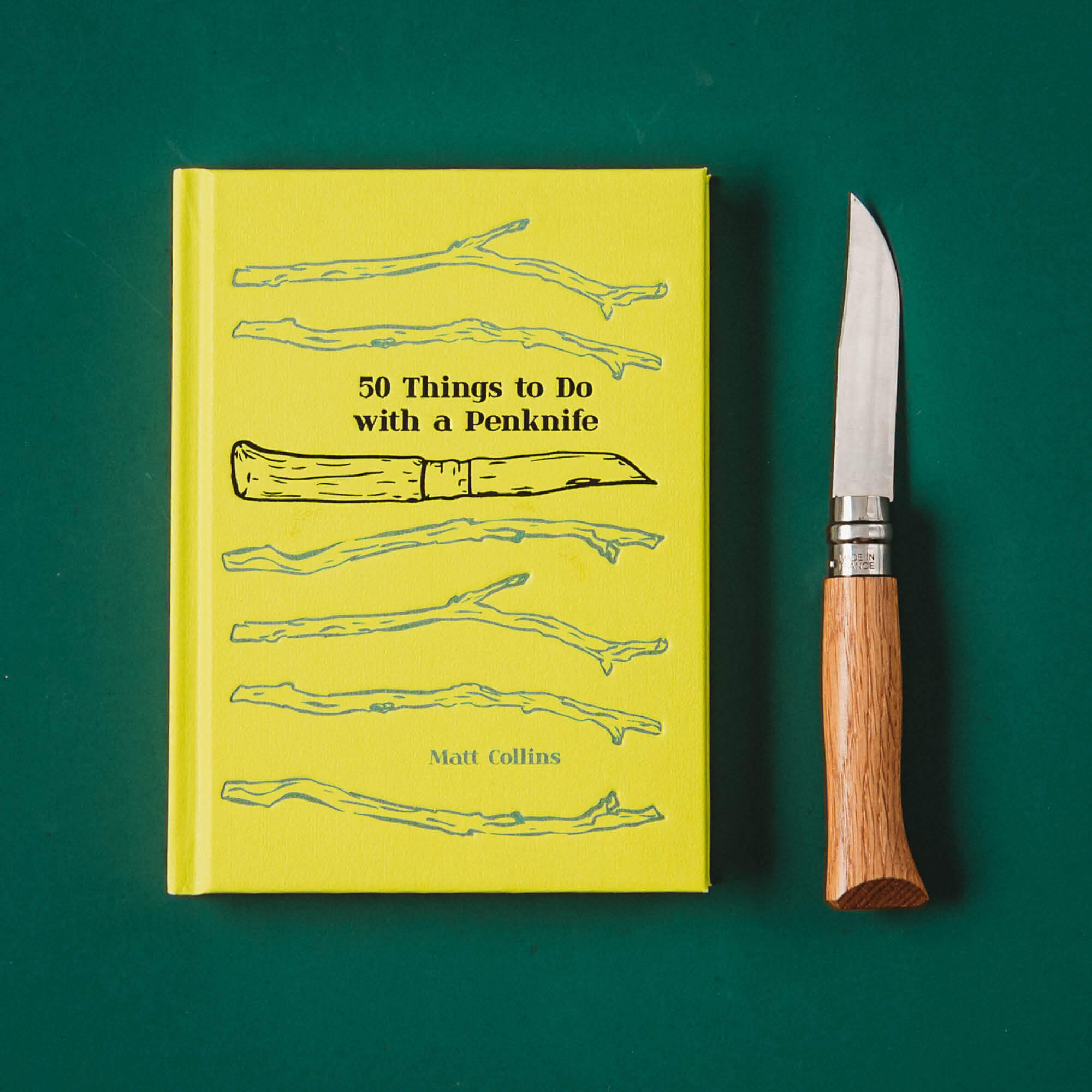 50 Things to do with a Penknife book by Matt Collins with advanced No08 wood whittling knife by Opinel, sold by Your Wild Books in a bundle for 13% off