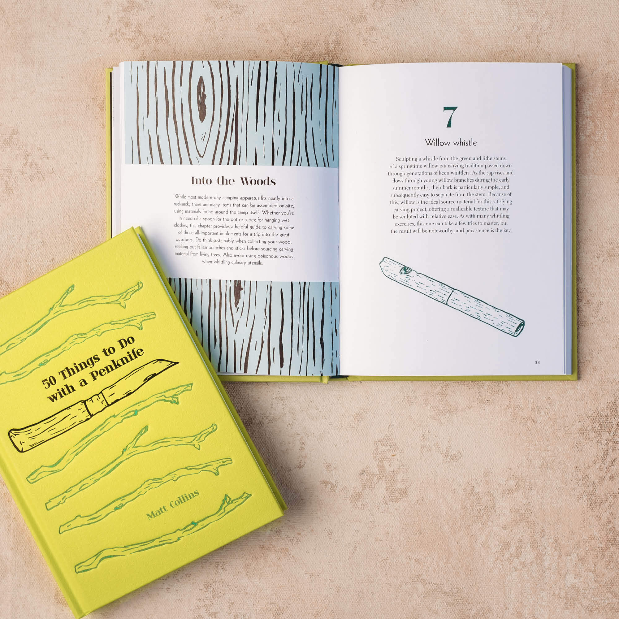 How to make a Willow Whistle. Pages from 50 things to do with a penknife book wood whittling book for kids wood working projects from Your Wild Books