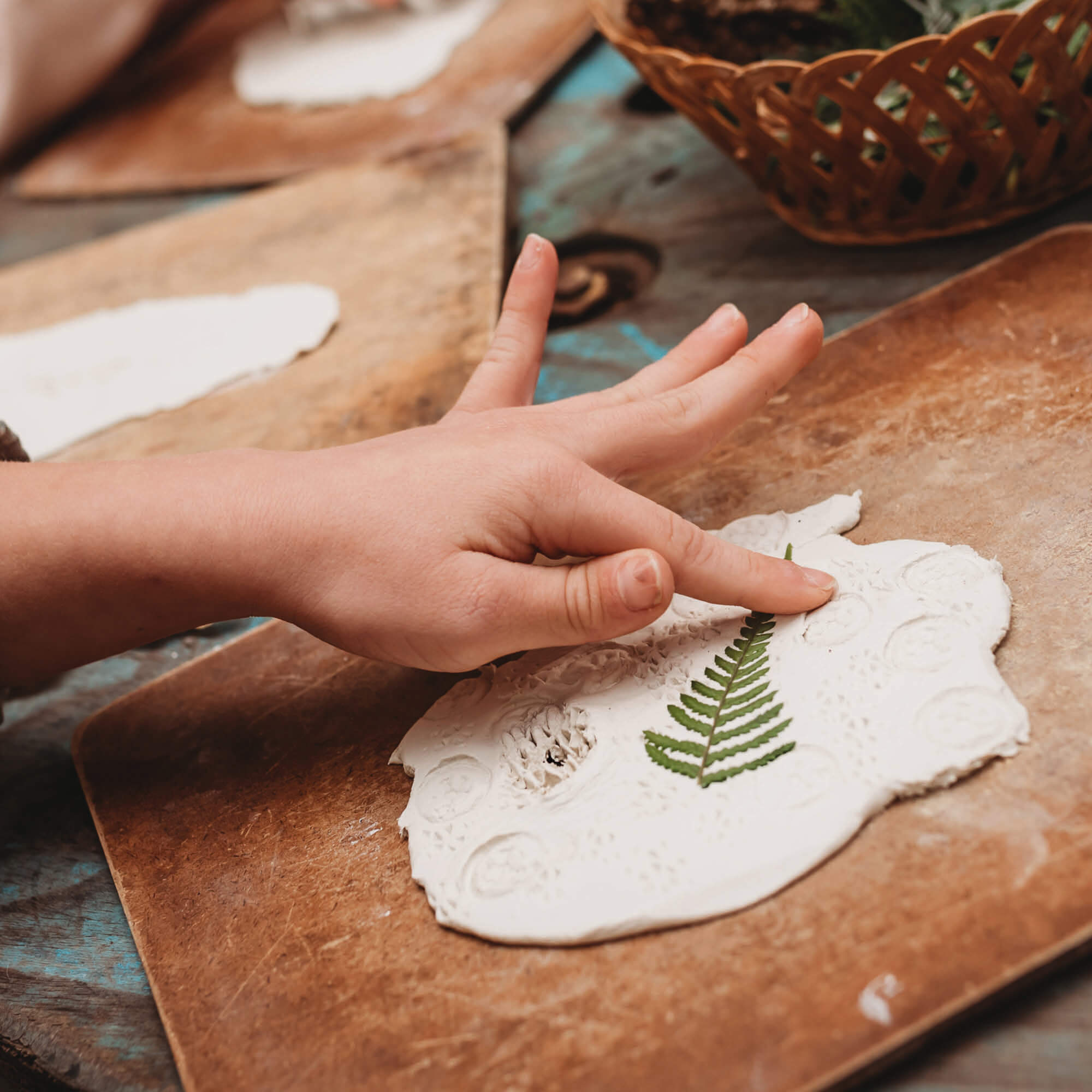 air dry clay white natural nature pattern pressed into clay from Your Wild Books