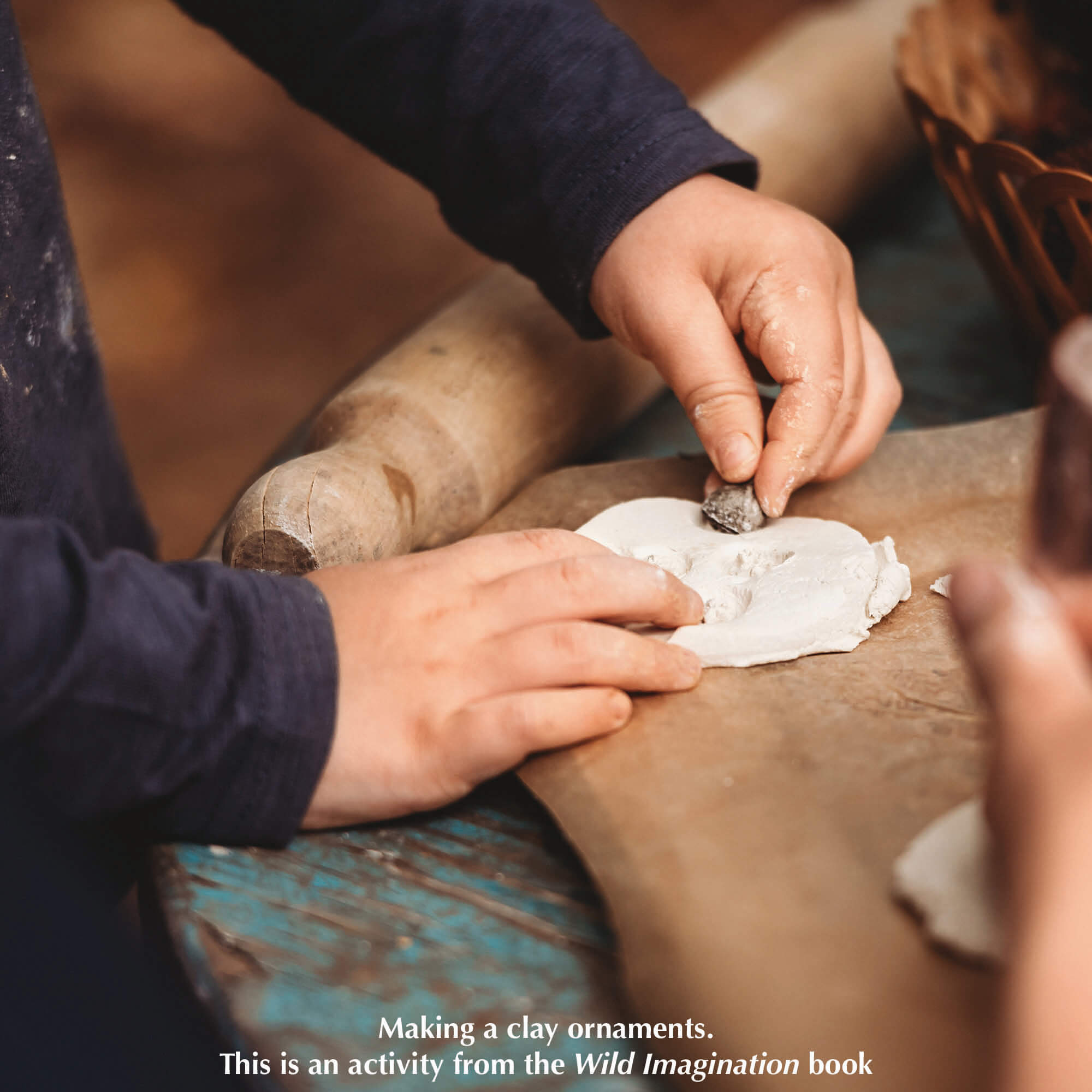 round clay ornament decorated with nature imprint air dry clay for nature craft from Your Wild Books