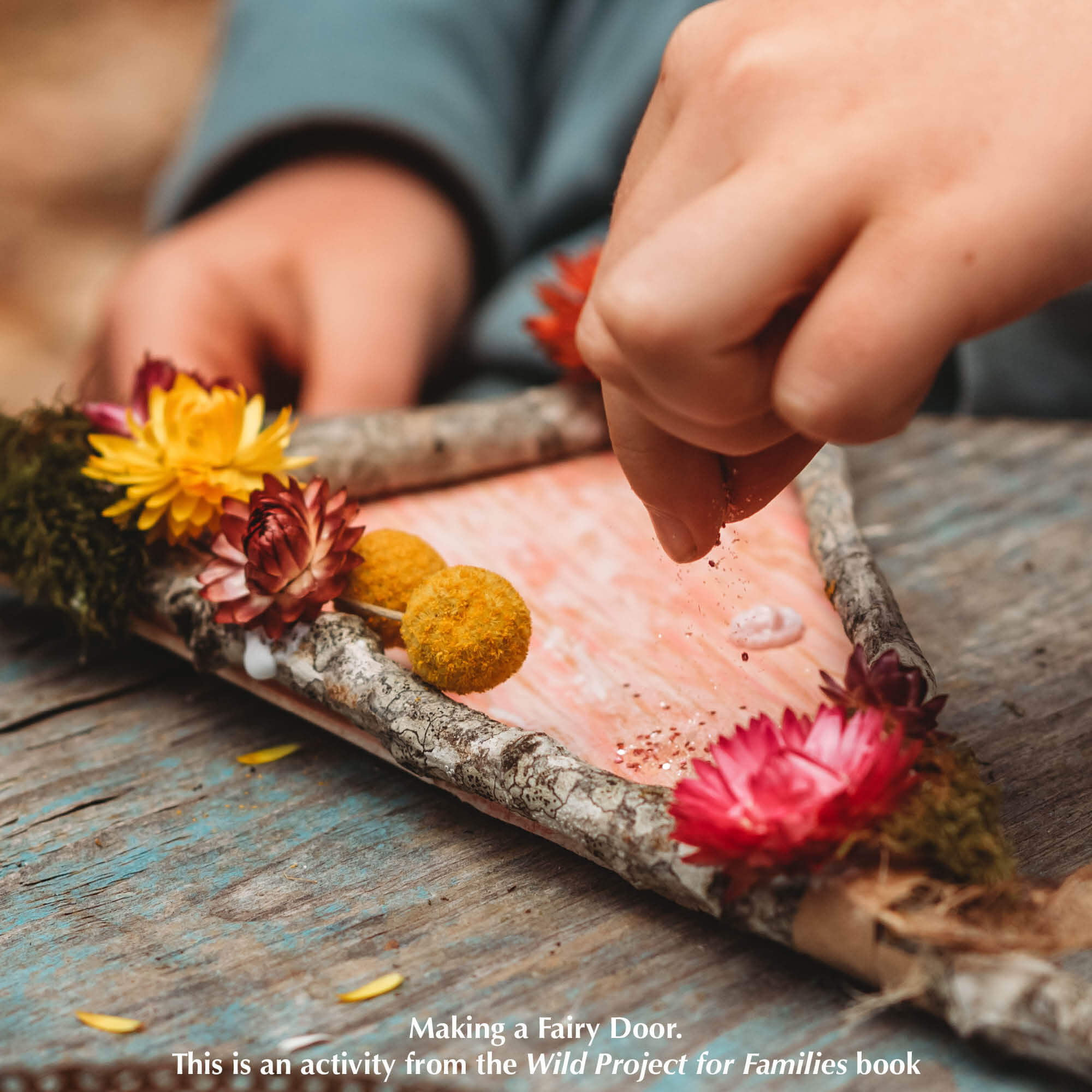 Fairy door decorated with Eco glitter, made from plants, not plastic by The Glitter Tribe from Your Wild Books.