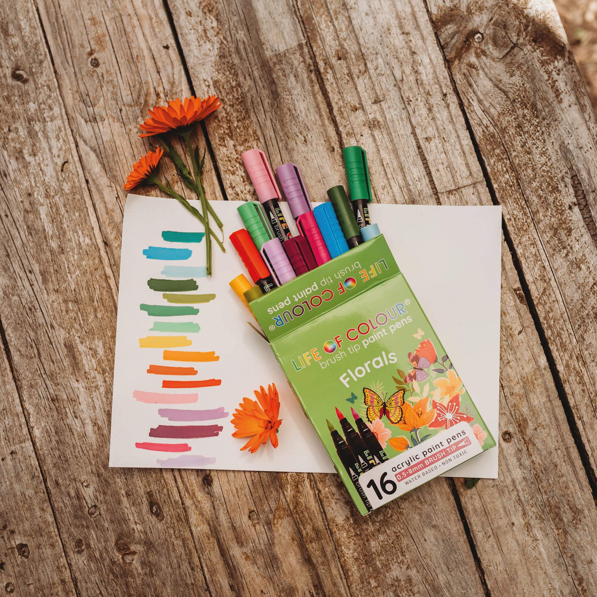 Florals colours brush tip paint pens from Life of Colour in Your Wild Books shop