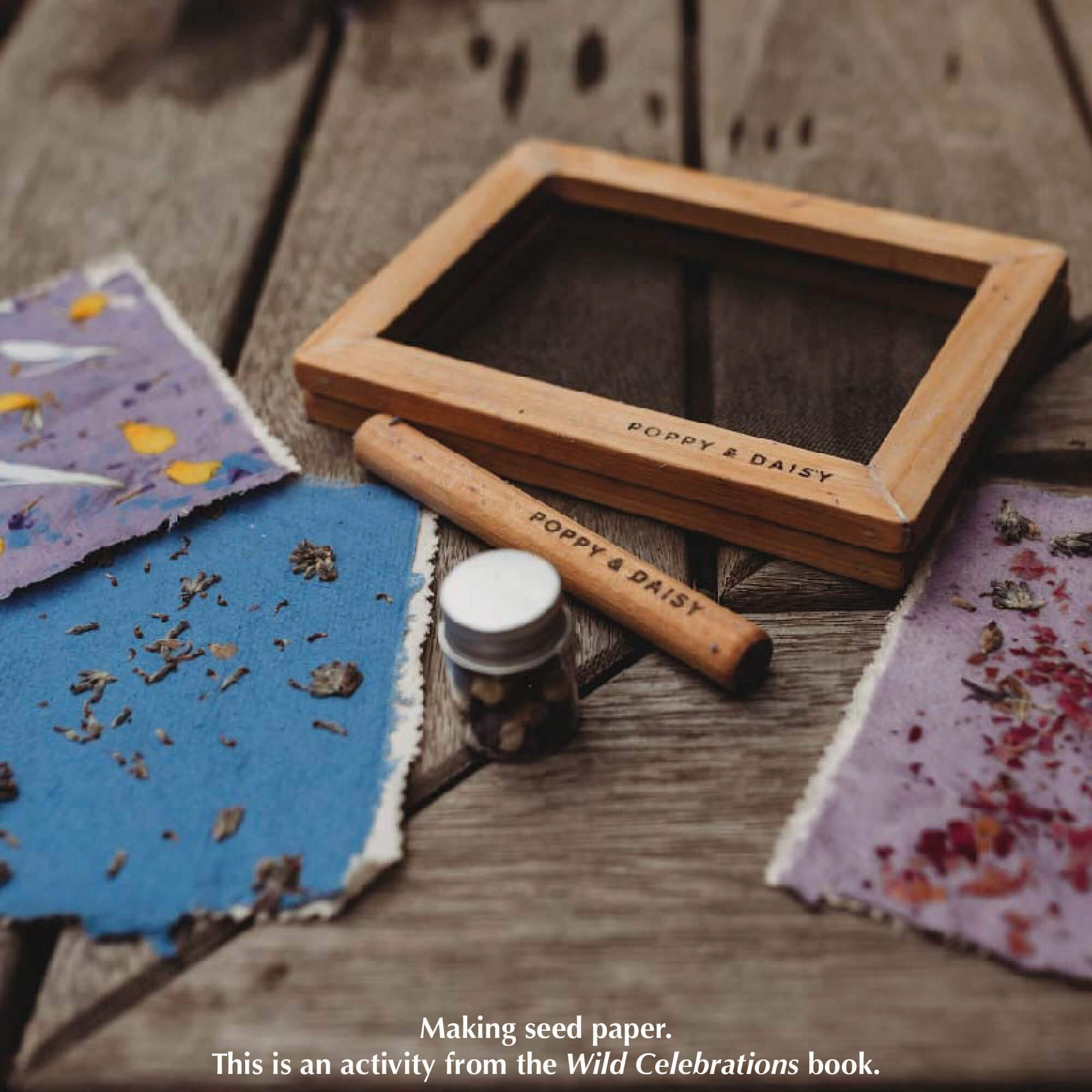 Making seed paper with Paper making kit. Make DIY paper at home. Plastic free kit made in Australia by Poppy and Daisy. From Your Wild Books