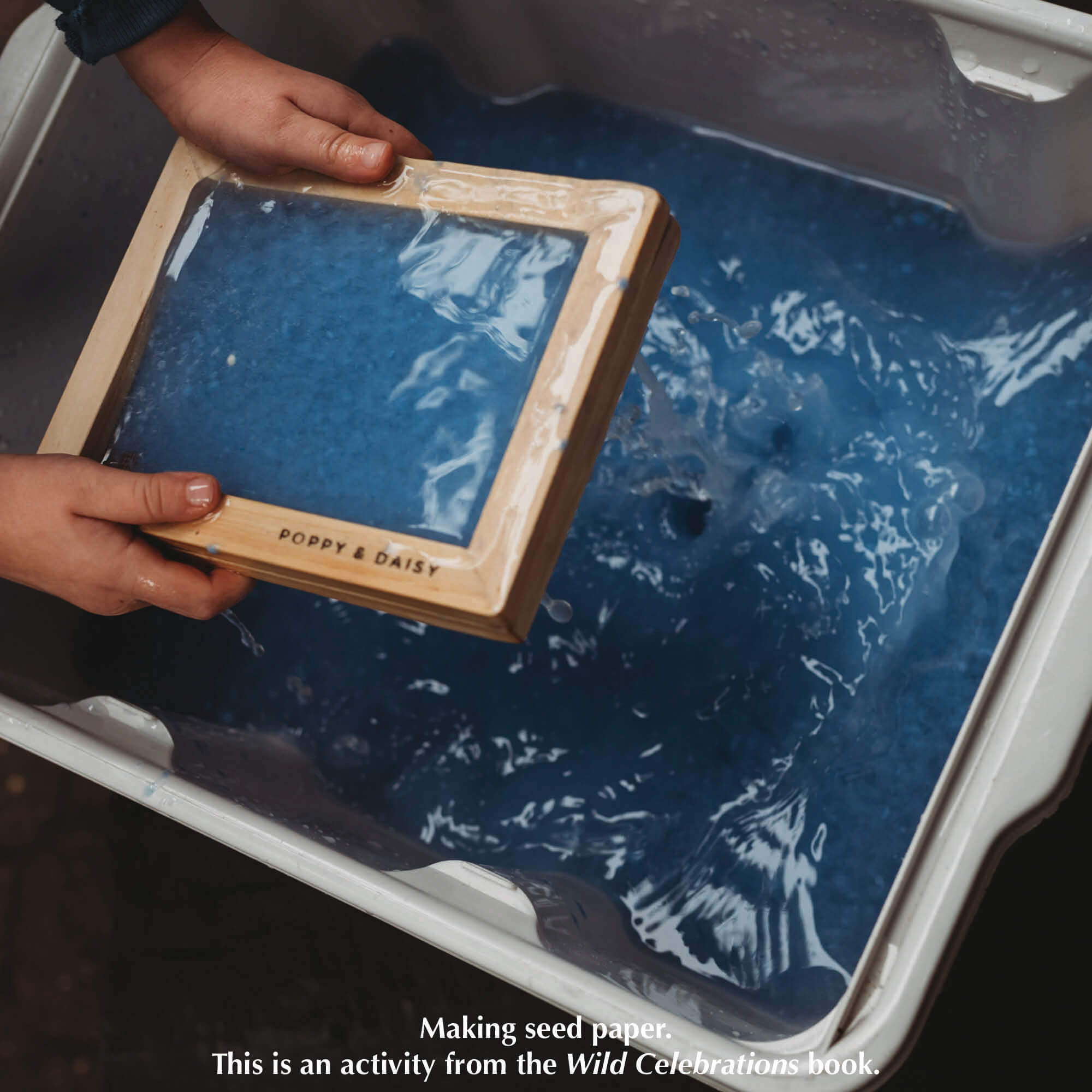 Making seed paper with Paper making kit. Make DIY paper at home. Plastic free kit made in Australia by Poppy and Daisy. From Your Wild Books