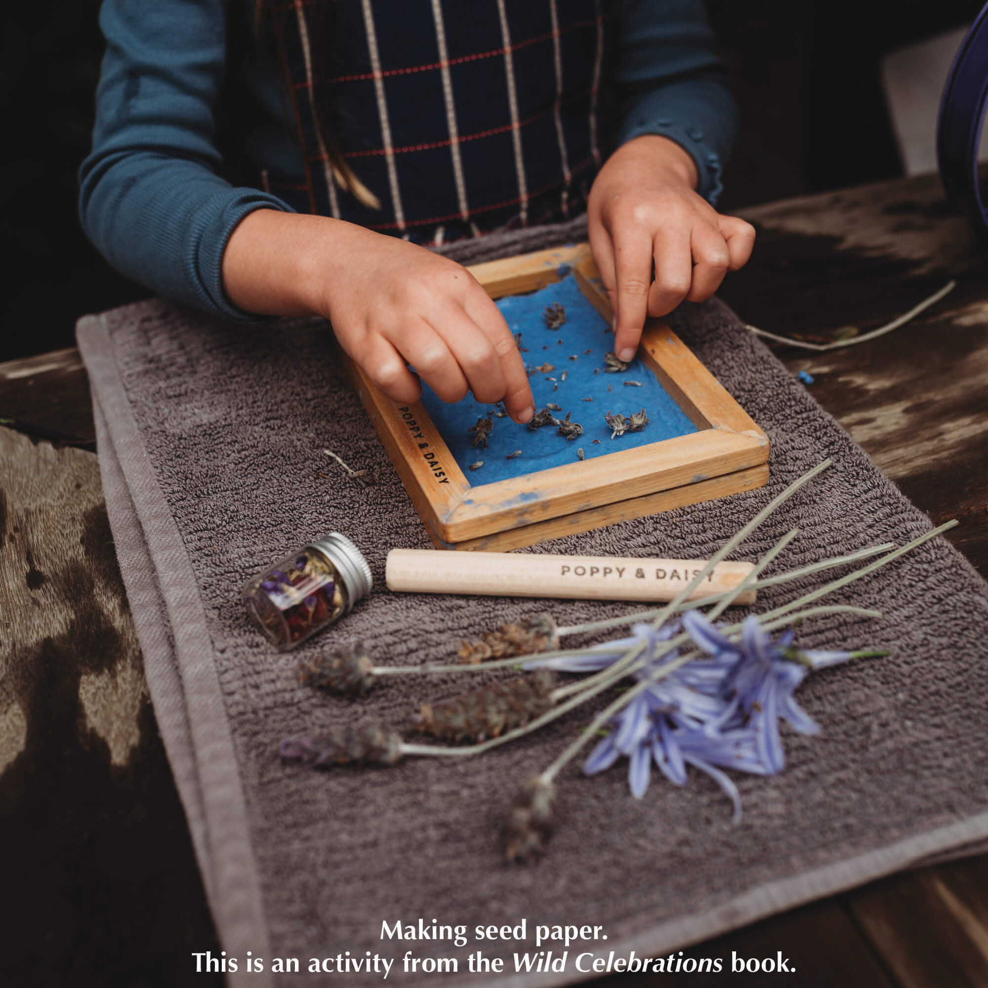 Making seed paper with Paper making kit. Make DIY paper at home. Plastic free kit made in Australia by Poppy and Daisy. From Your Wild Books