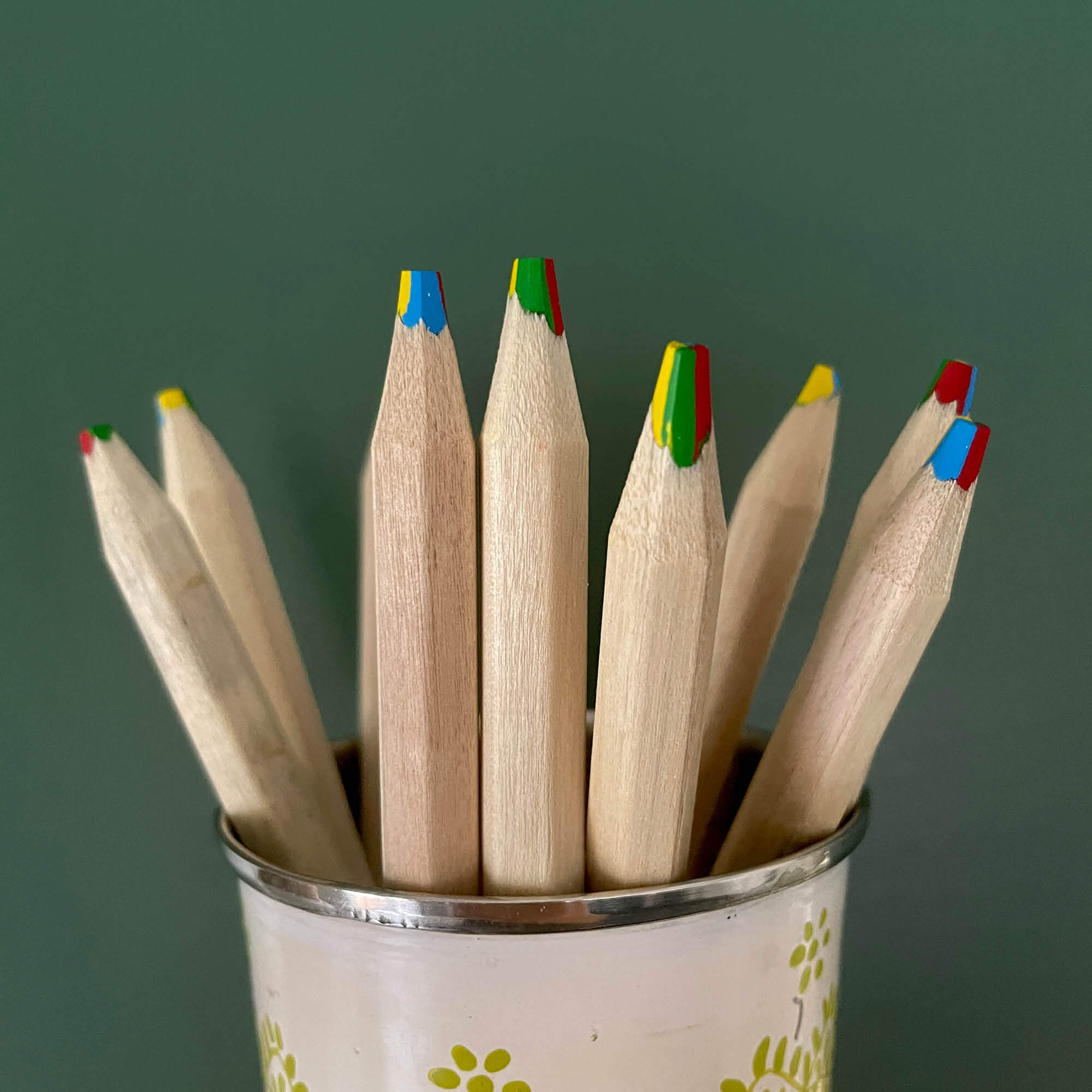 4 colour rainbow pencil with thick FSC certified timber casing for easy grip. Engraved with quote - Chase rainbows. Be kind. Stay wild. And the Your Wild Books logo.
