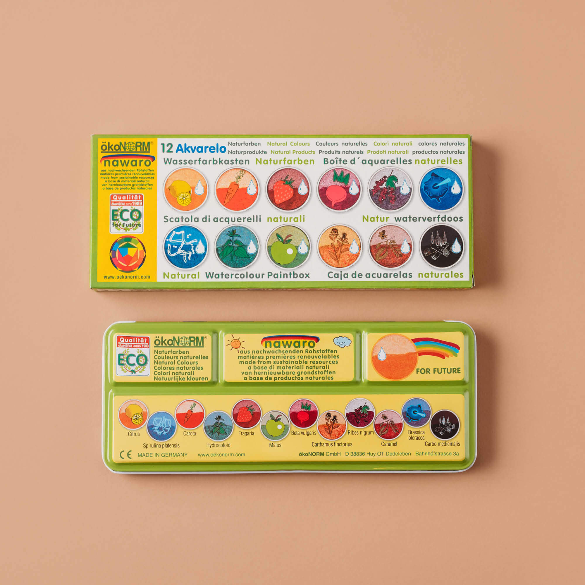 Metal tin, all natural, chemical free, plastic free, watercolour paint from Okonorm brand from Your Wild Books