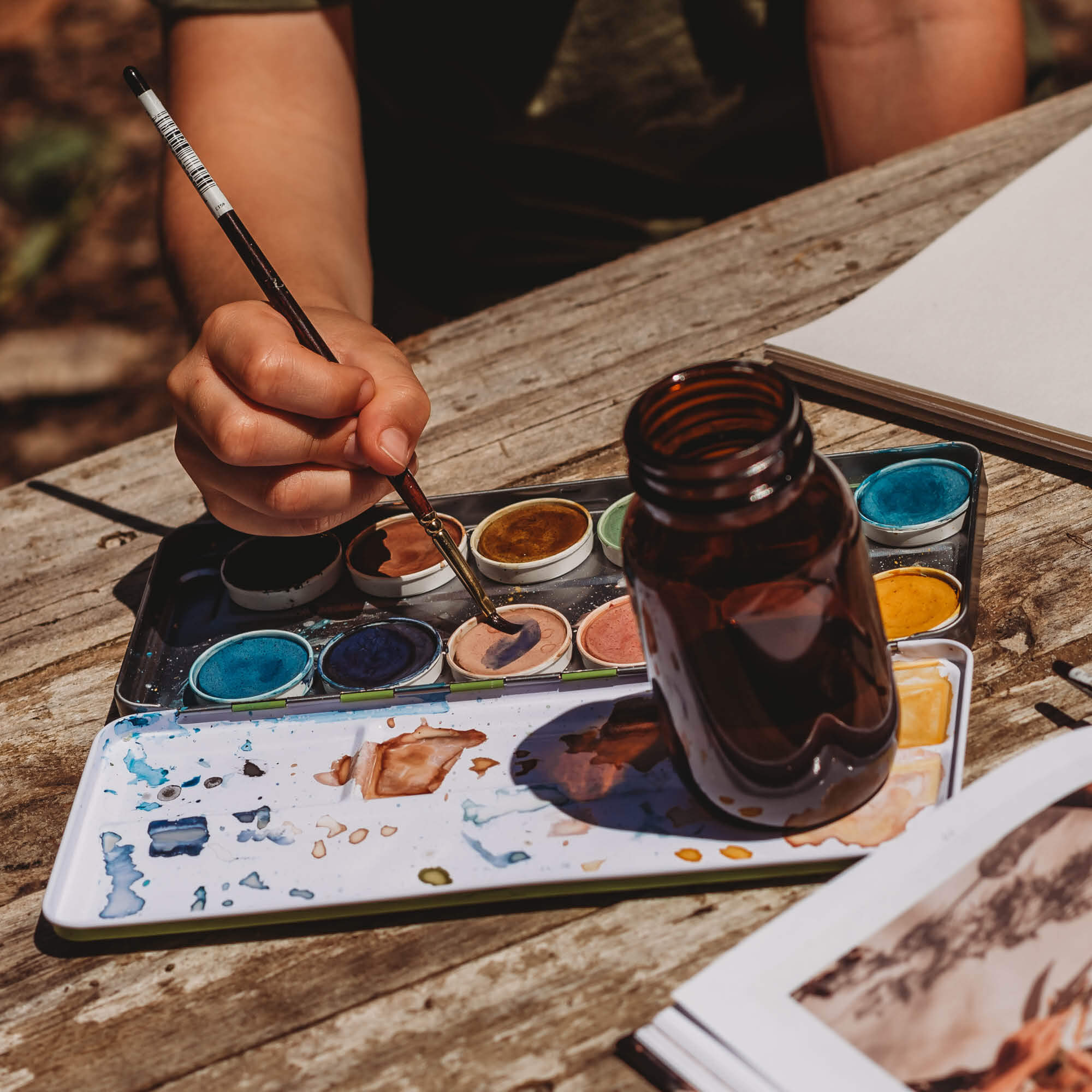 Shadow art nature craft activity painted with all natural, chemical free, plastic free, watercolour paint from Okonorm brand from Your Wild Books