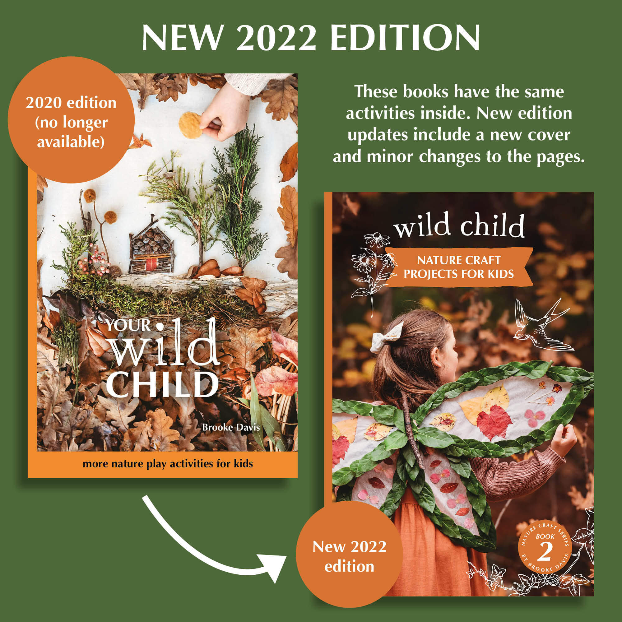 Two editions of Wild Child, nature craft projects for kids book, made in Australia by Your Wild Books.