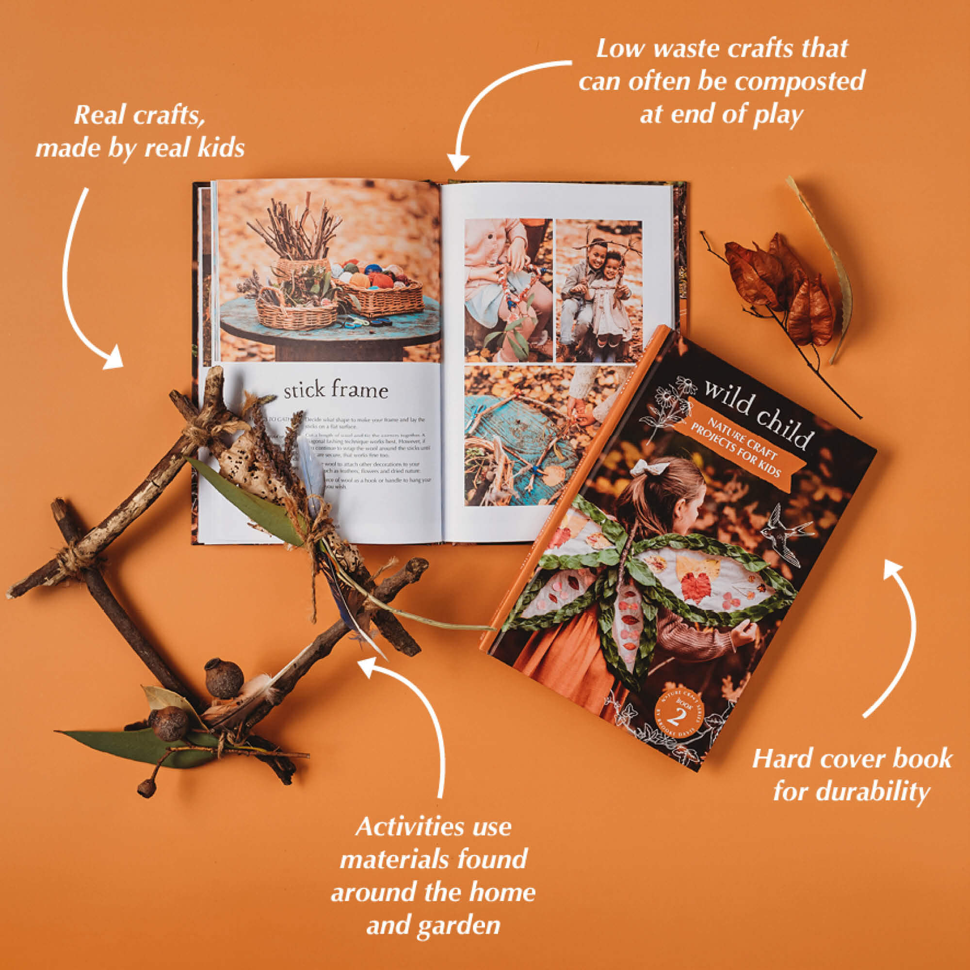 Pages from Wild Child, nature craft projects for kids book, made in Australia by Your Wild Books.