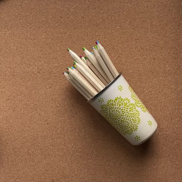 4 colour rainbow pencil with thick FSC certified timber casing for easy grip. Engraved with quote - Chase rainbows. Be kind. Stay wild. And the Your Wild Books logo.