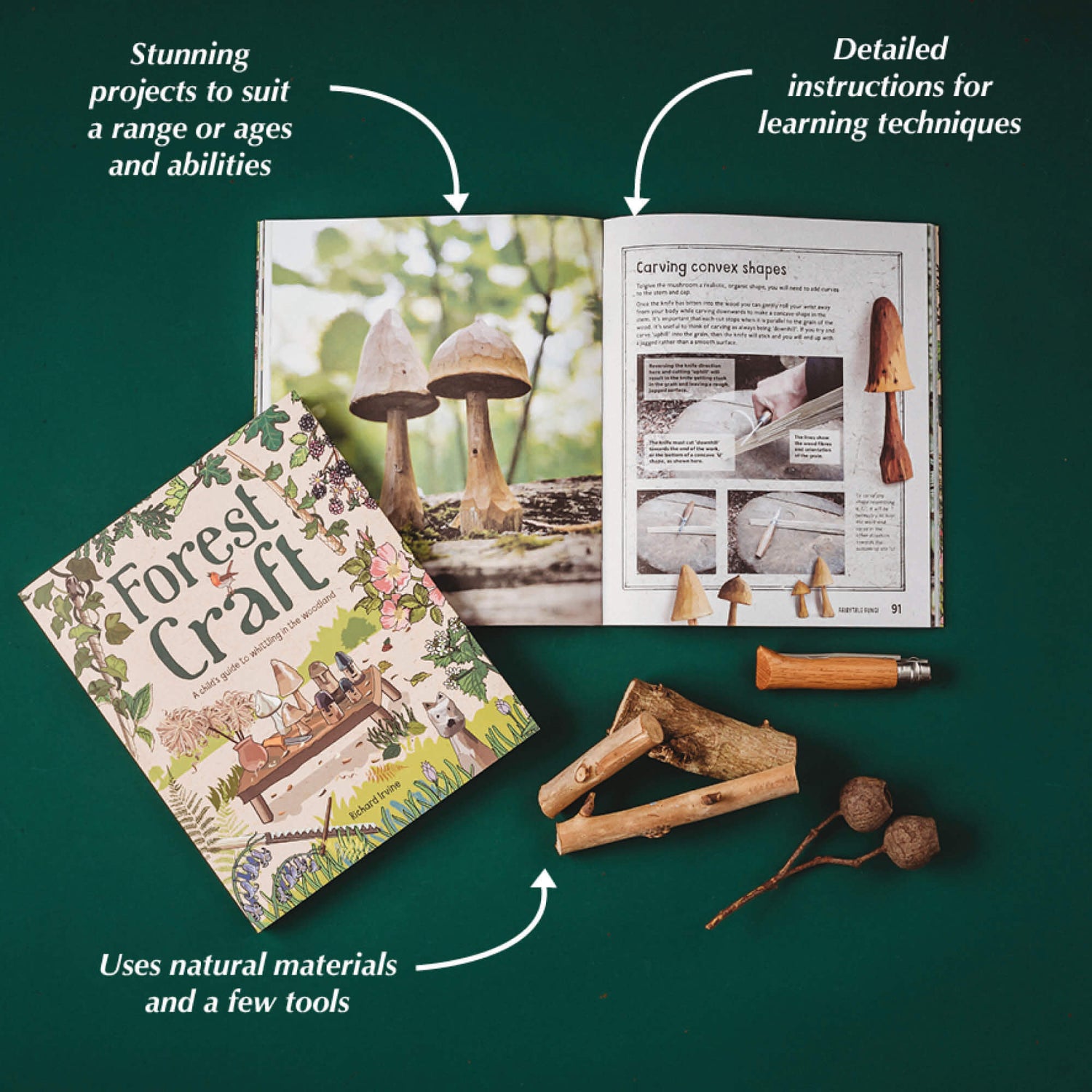 Flat lay of book Forest Craft, a child&