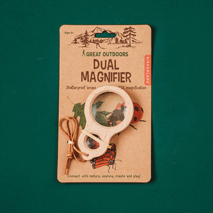 Kikkerland dual magnifier wooden magnifying glass with two lenses for exploring nature and play from Your Wild Books
