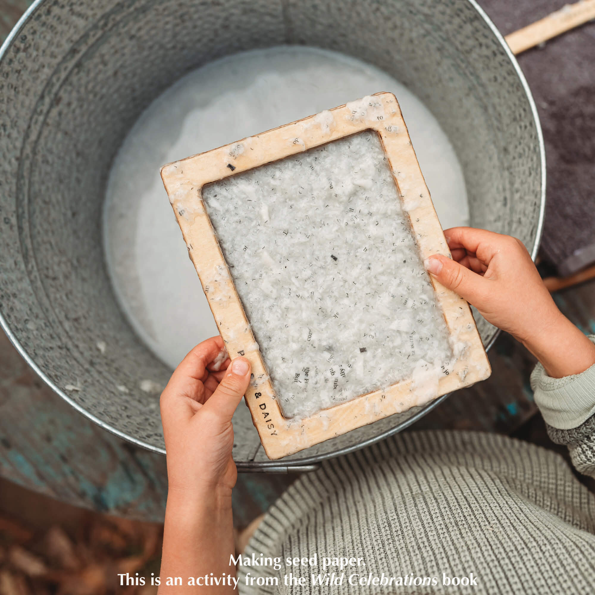 Making seed paper with Paper making kit. Make DIY paper at home. Plastic free kit made in Australia by Poppy and Daisy.  From Your Wild Books