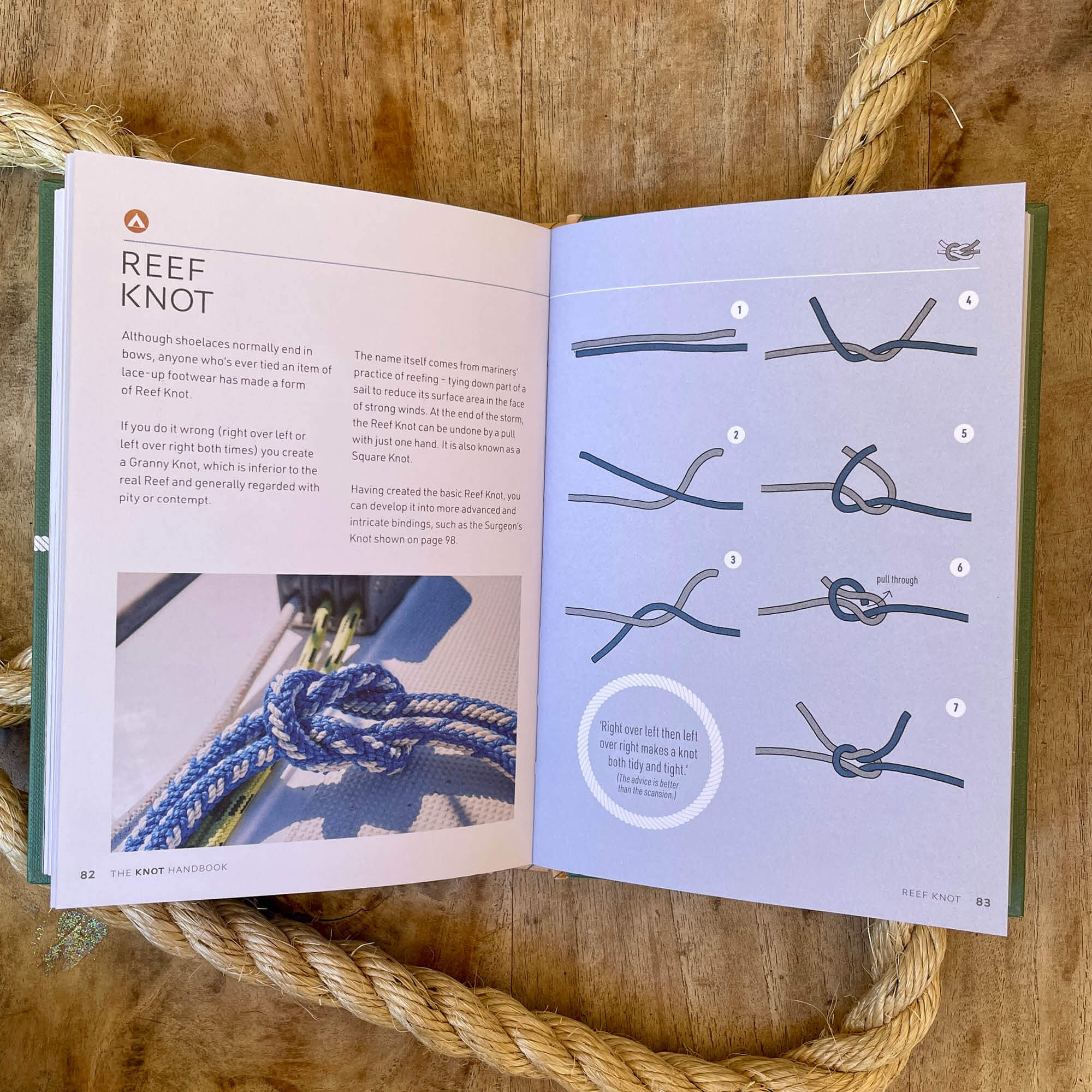 Reef knot example from The Knot Handbook by George Lewis, 50 essential knots and their uses, part of the nature inspired range at Your Wild Books 