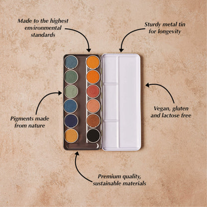 Metal tin, all natural, chemical free, plastic free, watercolour paint from Okonorm brand from Your Wild Books