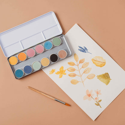 Leaves painted with all natural, chemical free, plastic free, watercolour paint from Okonorm brand from Your Wild Books
