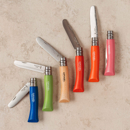 Colourful Wood whittling knives for kids for all your nature craft projects, suitable for beginners and advanced woodworkers. Made by Opinel from Your Wild Books.