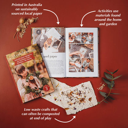 How to make seed paper from Wild Celebrations book, with nature craft for Christmas, Easter, the Season and birthday parties. Made in Australia by Your Wild Books.