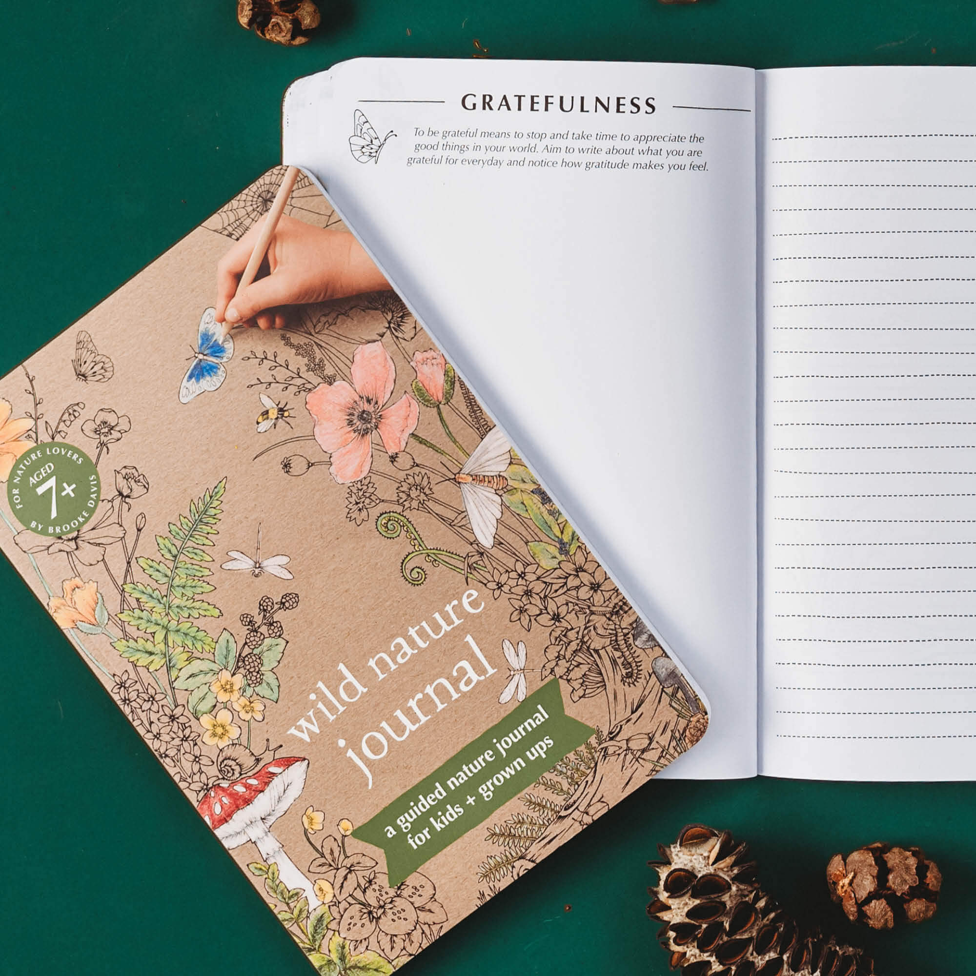 Gratefulness journalling prompt from Wild Nature Journal, a guided nature journal for kids and grown ups is made in Australia by Your Wild Books.