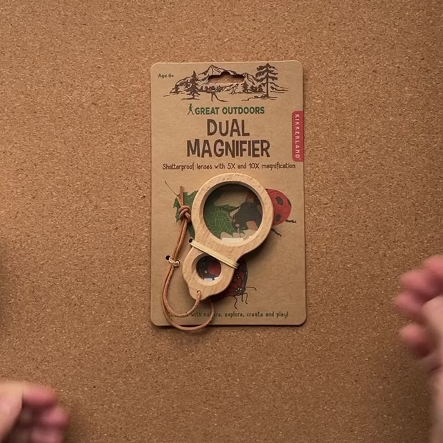 Kikkerland dual magnifier wooden magnifying glass with two lenses for exploring nature and play from Your Wild Books